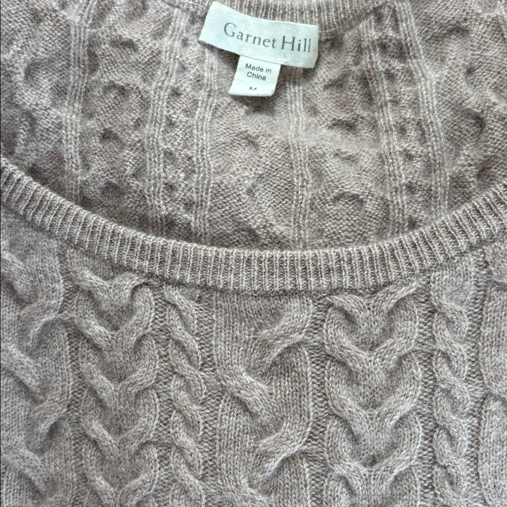 Garnet Hill Taupe Cashmere Cable Knit Swing Style Sweater